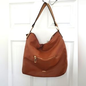 Aldo Cognac Shoulder Hobo Bag with Gold Accents